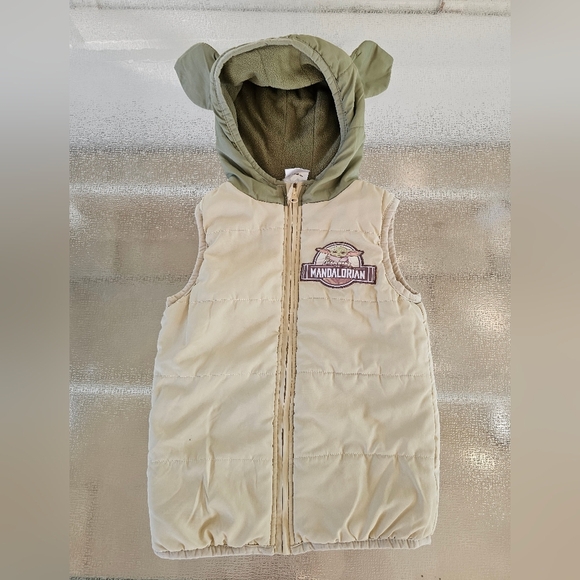 Star Wars Mandalorian Baby Yoda Vest Kids Hooded Puffer Fleece Lined Costume - Picture 2 of 9